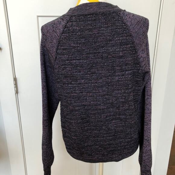 Free People Sweater Women Medium Heather Dark Purple Bomber Jacket Zip Front - Picture 3 of 16